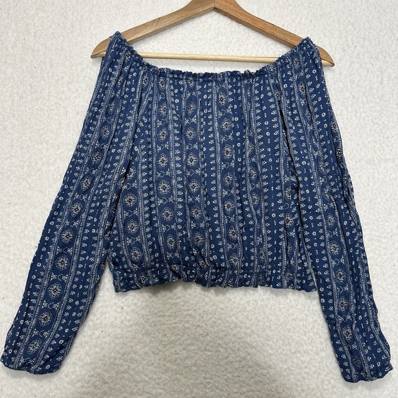 ABERCROMBIE & FITCH Cropped Penny Lane StyleBoho Cold Shoulder Top Size Medium - Picture 2 of 14